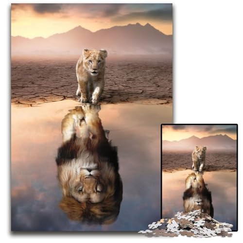 Löwenreflexions-Puzzle für Erwachsene, 1000-teiliges Puzzle für Erwachsene, Familie und Freunde, geeignet für Kinder ab 14 Jahren, 26x38cm von LGSHENG