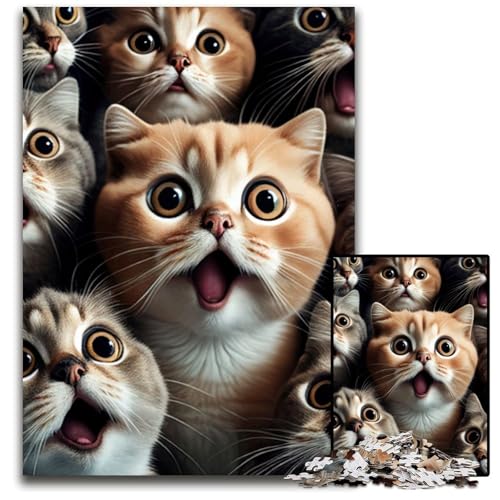 Lustiges 1000-teiliges Puzzle mit schockierter Katze, Holzpuzzle, DIY-Dekoration, Denksportaufgabe, für Erwachsene, Familie, 26x38cm Lustiges 1000-teiliges Puzzle mit schockierter Katze, Holzpuzzle, DIY-Dekoration, Denksportaufgabe, für Erwachsene, Familie, 26x38cm von LGSHENG
