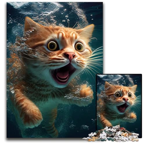 Lustiges Katzen-Unterwasser-Schock-Puzzle, 1000 Teile, Geschenke, Unmögliches Puzzle für Erwachsene, Herausforderndes Denkspiel für Teenager, Familienspaß, interaktives Spiel, 50x75cm von LGSHENG