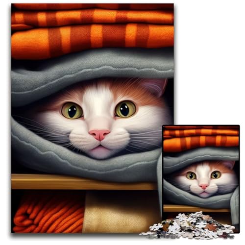 Lustiges Katzengesicht, süßes Tier, 1000-teiliges Puzzle, Holzpuzzle für Erwachsene, anspruchsvolles Denkspiel – entspannendes Spielzeug für Teenager, 50x75cm von LGSHENG