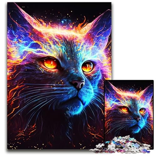 Malen Sie Regenbogen-Katzengesicht-Puzzle für Erwachsene, 1000 Teile, Holzpuzzle, Denksportspiel für Teenager, 26x38cm von LGSHENG
