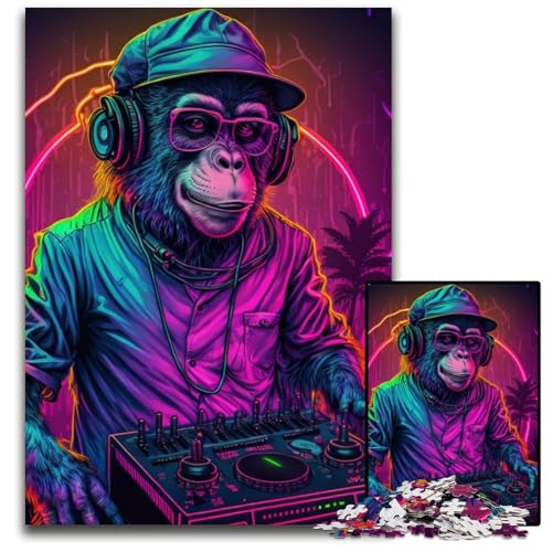 Monkey Dj 1000-Teile-Puzzle-Geschenke Unmögliche Puzzles für Erwachsene Herausfordernde Denksportaufgabe für Teenager, Familienspaß Interaktives Spiel 26X38CM/10,23x14,96 Zoll von LGSHENG