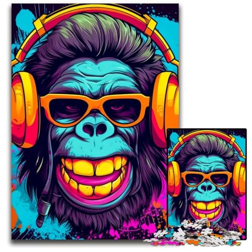Monkey Dj Music 1000-Teile-Puzzle-Geschenke Unmögliche Puzzles für Erwachsene Herausfordernde Denksportaufgabe für Teenager, Familienspaß Interaktives Spiel 26X38CM/10,23x14,96 Zoll von LGSHENG