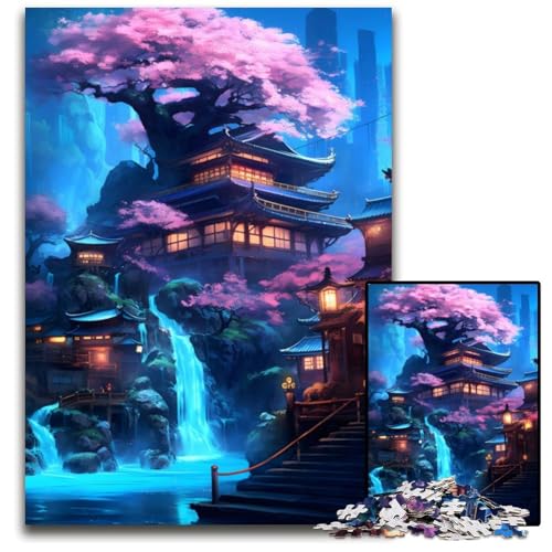 Neon-Wasserfall-Tempel, 1000-teiliges Puzzle, Holzpuzzle für Erwachsene, anspruchsvolles Denkspiel – entspannendes Spielzeug für Teenager, 50x75cm von LGSHENG