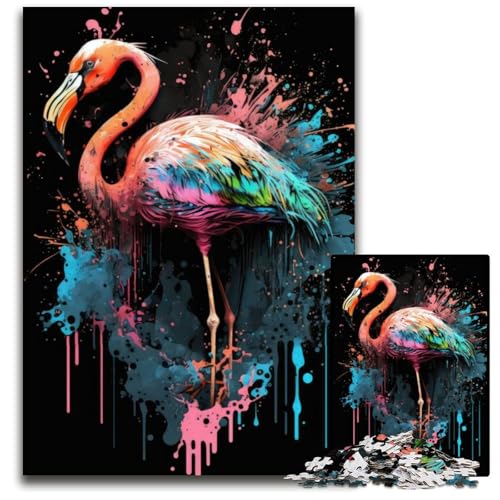 Paintsplash Flamingo 1000-Teile-Puzzle, Geschenke, Unmögliches Puzzle für Erwachsene, Herausforderndes Denkspiel für Teenager, Familienspaß, Interaktives Spiel, 50x75cm von LGSHENG