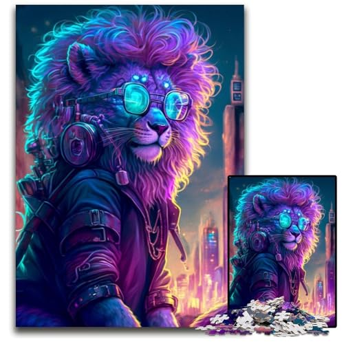 Punk-Löwenjunges-Puzzle 1000 Teile für Erwachsene, Holzpuzzle, Heimdekoration und Urlaubsspaß, 26x38cm von LGSHENG