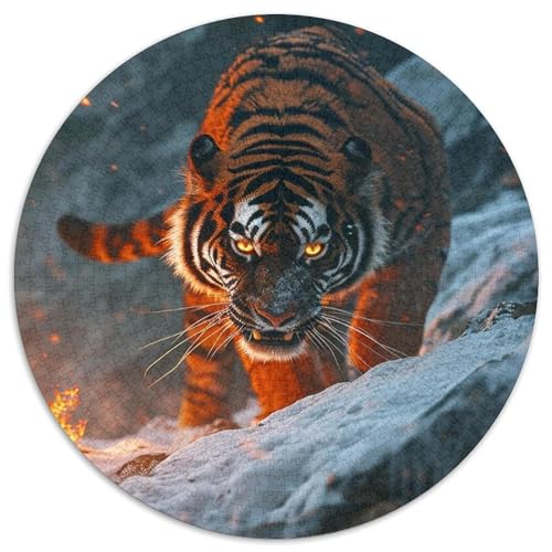 Puzzle 1000 Teile, Art Tigers, rund, Papierpuzzle, anspruchsvolles Denkspiel für Teenager, Spaß für den Spieleabend mit der Familie (67,5 x 67,5 cm) von LGSHENG