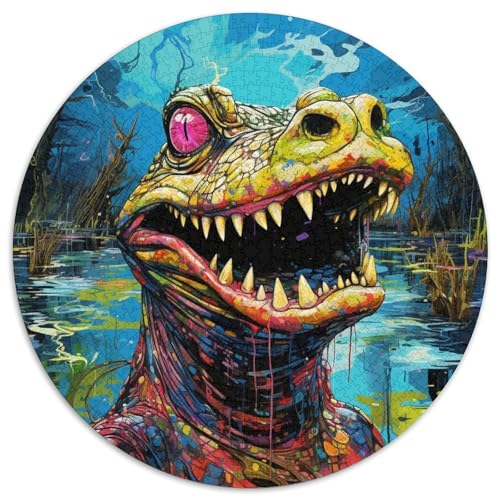 Puzzle 1000 Teile, Bunte Nilkrokodile, rund, Papierpuzzle, anspruchsvolles Denkspiel für Teenager, Spaß für den Spieleabend mit der Familie (67,5 x 67,5 cm) von LGSHENG