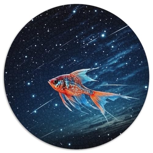Puzzle 1000 Teile, Galaxie-Fische, rund, Papierpuzzle, anspruchsvolles Denkspiel für Teenager, Spaß für den Spieleabend mit der Familie (67,5 x 67,5 cm) von LGSHENG