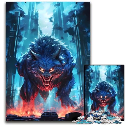 Puzzle 1000 Teile, Night City Wolf, anspruchsvolle Puzzles, Familienspaß, Gehirntraining, Teenager, 50x75cm von LGSHENG