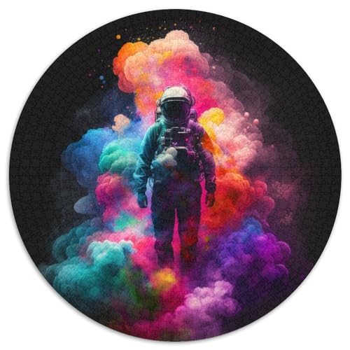 Puzzle 1000 Teile Astronauten-Puzzle, rund, Papier, anspruchsvolles Denkspiel für Teenager, Familienspaß, DIY-Heimdekor-Geschenk, 67,5 x 67,5 cm von LGSHENG
