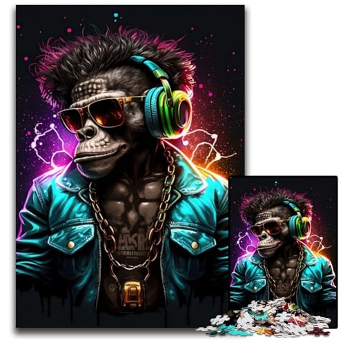 Puzzle 1000 Teile für Erwachsene, AFFE, Kopfhörer, DJ-Musik, Puzzle für Erwachsene, Spielgeschenk für Erwachsene, interaktives Familienspiel, Gehirn-Herausforderung, Geschenk, 50x75cm Puzzle 1000 Teile für Erwachsene, AFFE, Kopfhörer, DJ-Musik, Puzzle für Erwachsene, Spielgeschenk für Erwachsene, interaktives Familienspiel, Gehirn-Herausforderung, Geschenk, 50x75cm von LGSHENG