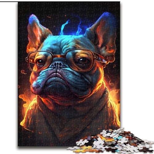 Puzzle 1000 Teile für Erwachsene, Brille, Französische Bulldogge, anspruchsvolles Denkspiel, Familienaktivität, Heimdekoration, (Größe: 26x38cm) von LGSHENG
