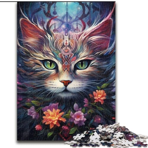 Puzzle 1000 Teile für Erwachsene, Bunte Katze mit großen Augen, Puzzle für Teenager, Familien-Lernspiele, Heimdekoration, Geschenk (Größe: 26x38cm) von LGSHENG