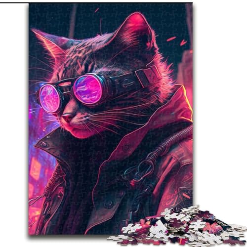 Puzzle 1000 Teile für Erwachsene, Cyberpunk-Puzzle mit menschlicher Katze, anspruchsvolles Denkspiel, Familienaktivität, Heimdekoration, (Größe: 26x38cm) von LGSHENG