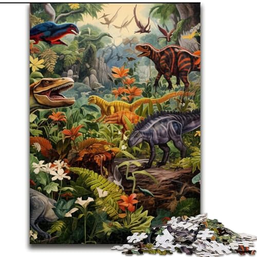 Puzzle 1000 Teile für Erwachsene, Dinosaurierwelt-Puzzle, anspruchsvolles Denkspiel für Teenager, Spaß für den Familienspieleabend (Größe: 26x38cm) von LGSHENG