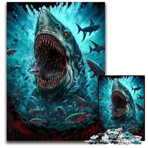 Puzzle 1000 Teile für Erwachsene, Hai, buntes Holzpuzzle, Denksportaufgabe, interaktives Familienspiel, geeignet für Kinder ab 14 Jahren, 26x38cm von LGSHENG
