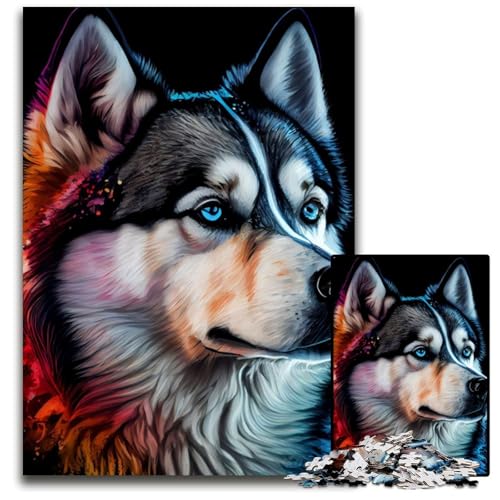 Puzzle 1000 Teile für Erwachsene, Husky, buntes Holzpuzzle, Denkspiel für Teenager und Familieninteraktion, 26x38cm Puzzle 1000 Teile für Erwachsene, Husky, buntes Holzpuzzle, Denkspiel für Teenager und Familieninteraktion, 26x38cm von LGSHENG