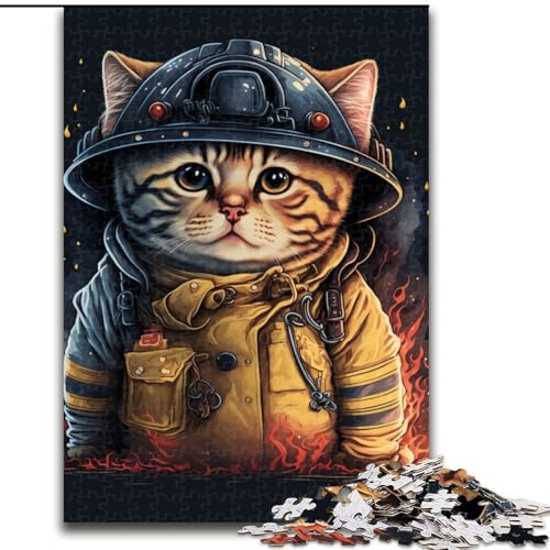 Puzzle 1000 Teile für Erwachsene, Katze, Feuerwehrmann, Puzzle, Spiel für Erwachsene, Geschenk, Familien-Interaktives Spiel, Gehirn-Herausforderung, Geschenk (Größe: 26x38cm) von LGSHENG