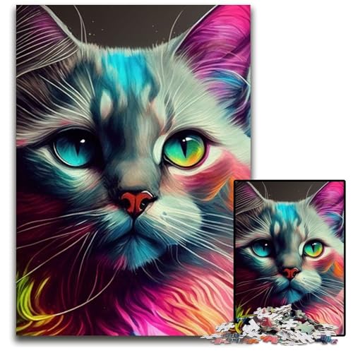 Puzzle 1000 Teile für Erwachsene, Katze, Pop-Art, Tiergesicht, Holzpuzzle, Denkspiel für Teenager und Familieninteraktion, 26x38cm Puzzle 1000 Teile für Erwachsene, Katze, Pop-Art, Tiergesicht, Holzpuzzle, Denkspiel für Teenager und Familieninteraktion, 26x38cm von LGSHENG