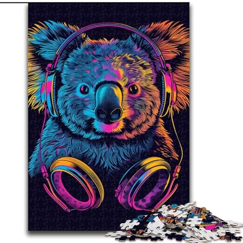 Puzzle 1000 Teile für Erwachsene, Koala mit Kopfhörern und Sonnenbrille, pädagogisches Denkspiel, künstlerische Heim- und Bürodekoration, ab 14 Jahren (Größe: 26x38cm) von LGSHENG