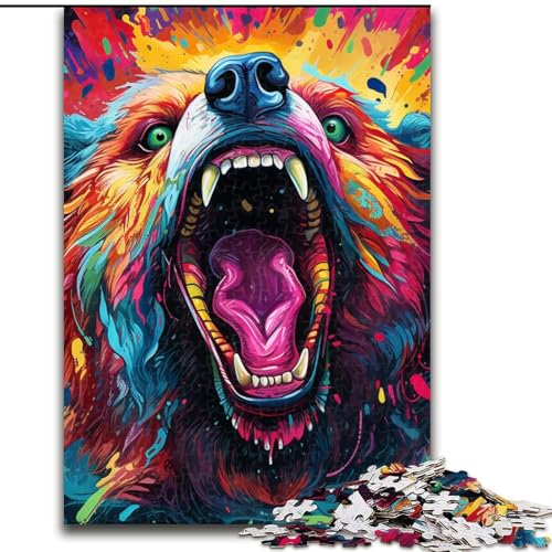 Puzzle 1000 Teile für Erwachsene, Kunst, Tiere, Braunbär, Puzzle, pädagogisches Denkspiel, künstlerische Heim- und Bürodekoration, Alter 14+ (Größe: 26x38cm) von LGSHENG