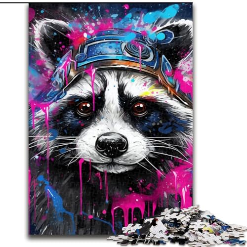 Puzzle 1000 Teile für Erwachsene, Kunst-Tier-Waschbär-Puzzle, Familie und Freunde, geeignet für Kinder ab 14 Jahren (Größe: 50x75cm) von LGSHENG