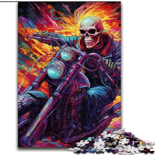 Puzzle 1000 Teile für Erwachsene, Kunst-Totenkopf-Motorrad-Puzzle, Teenager, Paare und Freunde zum Geburtstag, zu Weihnachten (Größe: 50x75cm) von LGSHENG