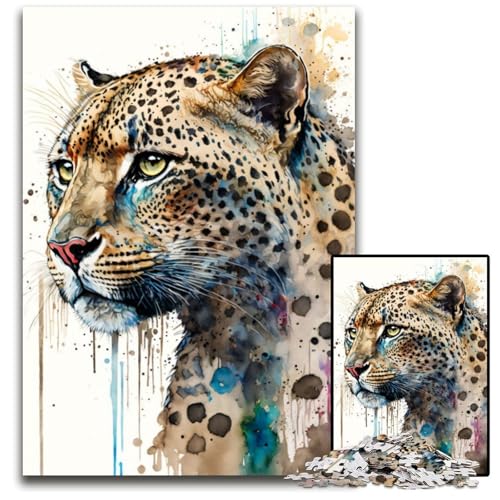 Puzzle 1000 Teile für Erwachsene, Leopard in Aquarellkunst, Puzzles für Erwachsene, Spaß bei Heimaktivitäten, Geburtstagsgeschenk, Reisegeschenk, 26x38cm Puzzle 1000 Teile für Erwachsene, Leopard in Aquarellkunst, Puzzles für Erwachsene, Spaß bei Heimaktivitäten, Geburtstagsgeschenk, Reisegeschenk, 26x38cm von LGSHENG