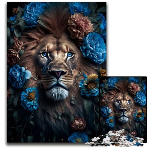 Puzzle 1000 Teile für Erwachsene, Löwenkunst mit Blumen, Holzpuzzle, ideales DIY-Dekor und Denksportgeschenk, 26x38cm von LGSHENG