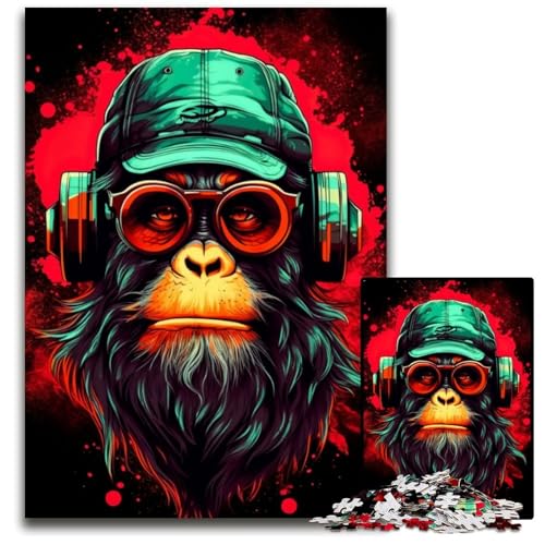 Puzzle 1000 Teile für Erwachsene, Monkey Dj Music, Holzpuzzle, ideales DIY-Dekor und Denksport-Geschenk, 26x38cm von LGSHENG