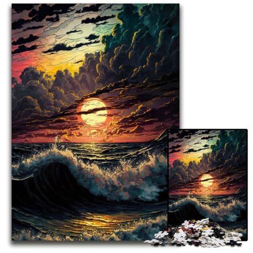 Puzzle 1000 Teile für Erwachsene, Ölgemälde mit Sonnenuntergang am Meer, Holzpuzzle, Denkspiel für Teenager und Familieninteraktion, 26x38cm Puzzle 1000 Teile für Erwachsene, Ölgemälde mit Sonnenuntergang am Meer, Holzpuzzle, Denkspiel für Teenager und Familieninteraktion, 26x38cm von LGSHENG