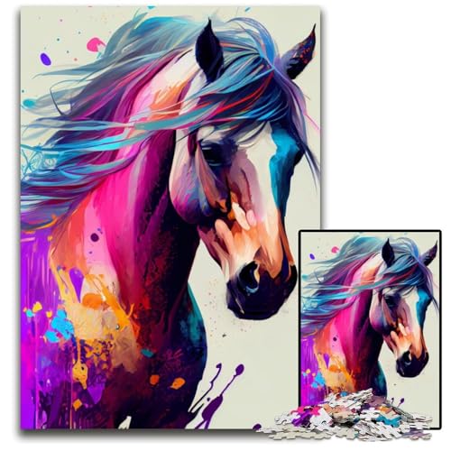 Puzzle 1000 Teile für Erwachsene, Pferd, buntes Holzpuzzle, Denkspiel, interaktives Familienspiel, geeignet für Kinder ab 14 Jahren, 26x38cm von LGSHENG