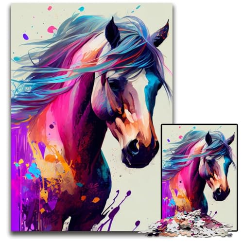 Puzzle 1000 Teile für Erwachsene, Pferd, buntes Holzpuzzle, ideales DIY-Dekor und Denksportgeschenk, 50x75cm Puzzle 1000 Teile für Erwachsene, Pferd, buntes Holzpuzzle, ideales DIY-Dekor und Denksportgeschenk, 50x75cm von LGSHENG