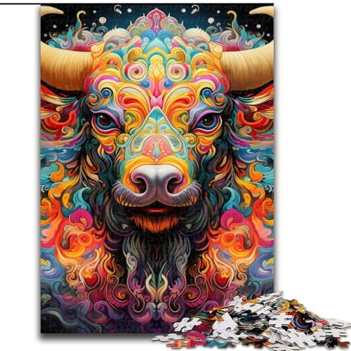 Puzzle 1000 Teile für Erwachsene, Psychedelic Buffalo Puzzle, pädagogisches Denkspiel, künstlerische Heim- und Bürodekoration, ab 14 Jahren (Größe: 50x75cm) von LGSHENG