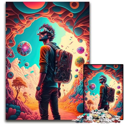 Puzzle 1000 Teile für Erwachsene, Psychedelischer Zeitreisender, Holzpuzzle, ideal für Verliebte, perfektes Weihnachts-, Neujahrs- oder Valentinstagsgeschenk, 26x38cm von LGSHENG