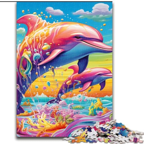 Puzzle 1000 Teile für Erwachsene, Psychedelisches Delfin-Puzzle, Heimaktivität für Feiertage, Geburtstage und Familienspieleabende (Größe: 50x75cm) von LGSHENG