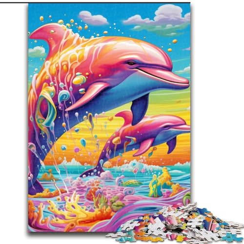 Puzzle 1000 Teile für Erwachsene, Psychedelisches Delfin-Puzzle, pädagogisches Denkspiel, künstlerische Heim- und Bürodekoration, ab 14 Jahren (Größe: 26x38cm) von LGSHENG