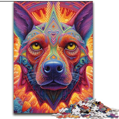 Puzzle 1000 Teile für Erwachsene, Psychedelisches Deutscher Schäferhund-Puzzle, anspruchsvolle DIY-Kunst für Enthusiasten, Entspannung (Größe: 26x38cm) von LGSHENG