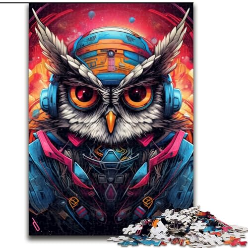 Puzzle 1000 Teile für Erwachsene, Psychedelisches Eulen-Puzzle, perfekt für Teenager, Familienzusammenhalt, Denksportaufgabe und DIY-Geschenk zur Heimdekoration (Größe: 26x38cm) von LGSHENG