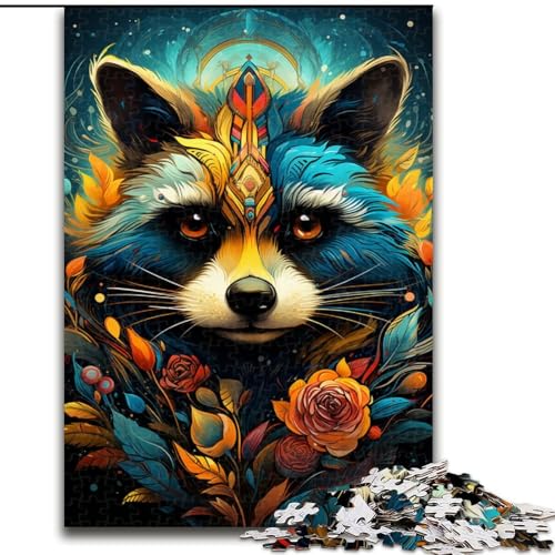 Puzzle 1000 Teile für Erwachsene, Psychedelisches Tier-Waschbär-Puzzle, pädagogisches Denkspiel, künstlerische Heim- und Bürodekoration, Alter 14+ (Größe: 50x75cm) von LGSHENG