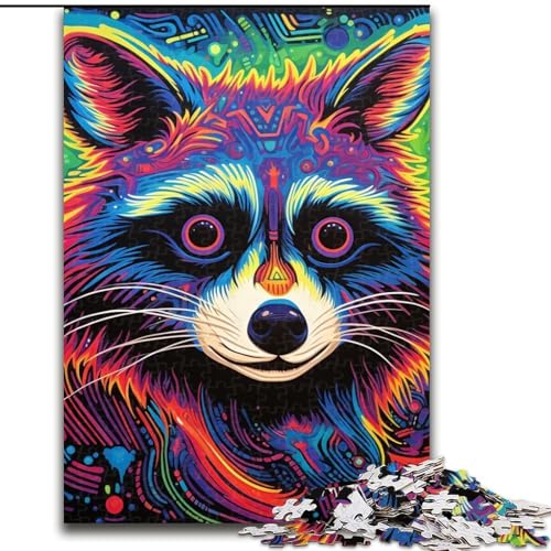 Puzzle 1000 Teile für Erwachsene, Psychedelisches Tier-Waschbär-Puzzle für Jugendliche, Familien-Lernspiele, Heimdekoration, Geschenk (Größe: 26x38cm) von LGSHENG