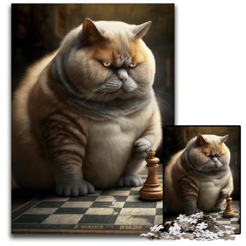 Puzzle 1000 Teile für Erwachsene, Schachkatze, Holzpuzzle, ideal für Liebhaber, perfektes Weihnachts-, Neujahrs-, Valentinstagsgeschenk, 50x75cm Puzzle 1000 Teile für Erwachsene, Schachkatze, Holzpuzzle, ideal für Liebhaber, perfektes Weihnachts-, Neujahrs-, Valentinstagsgeschenk, 50x75cm von LGSHENG