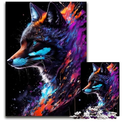 Puzzle 1000 Teile für Erwachsene, Schwarz-Rotfuchs-Porträt, Unmögliches Puzzle für Erwachsene, DIY-Geschenk zur Heimdekoration, Denksportspiel, 26x38cm von LGSHENG