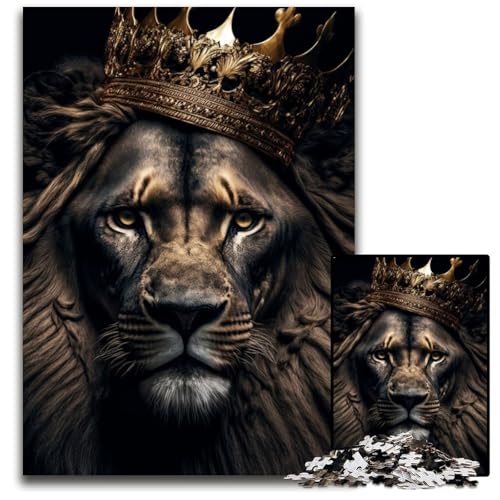 Puzzle 1000 Teile für Erwachsene, Schwarzer König der Löwen auf Gold, Unmögliches Puzzle für Erwachsene, DIY-Geschenk zur Heimdekoration, Denksportspiel, 26x38cm von LGSHENG
