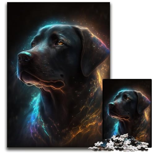 Puzzle 1000 Teile für Erwachsene, Schwarzer Labrador, Holzpuzzle, Denkspiel, interaktives Familienspiel, geeignet für Kinder ab 14 Jahren, 50x75cm von LGSHENG