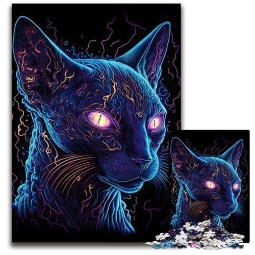 Puzzle 1000 Teile für Erwachsene, Schwarzlichtkatze, Holzpuzzle, Denkspiel für Teenager und Familieninteraktion, 50x75cm Puzzle 1000 Teile für Erwachsene, Schwarzlichtkatze, Holzpuzzle, Denkspiel für Teenager und Familieninteraktion, 50x75cm von LGSHENG