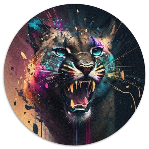 Puzzle 1000 Teile für Erwachsene, Spirited Cougar, rund, Papppuzzle, anspruchsvolles Denkspiel, Familienaktivität, Heimdekoration, 67,5 x 67,5 cm von LGSHENG
