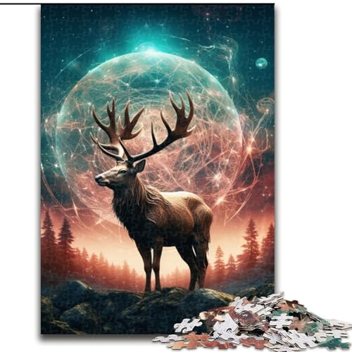 Puzzle 1000 Teile für Erwachsene, Sternenmond, Hirsch, Puzzle für Jugendliche, Familien-Lernspiele, Heimdekoration, Geschenk (Größe: 50x75cm) von LGSHENG