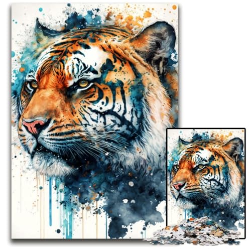 Puzzle 1000 Teile für Erwachsene, Tiger in Aquarellkunst, Holzpuzzle, Denkspiel für Teenager und Familieninteraktion, 26x38cm Puzzle 1000 Teile für Erwachsene, Tiger in Aquarellkunst, Holzpuzzle, Denkspiel für Teenager und Familieninteraktion, 26x38cm von LGSHENG